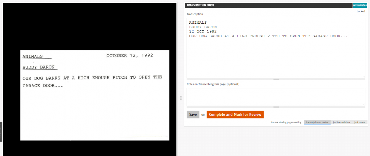 screenshot of transcription field for Phyllis Diller joke card